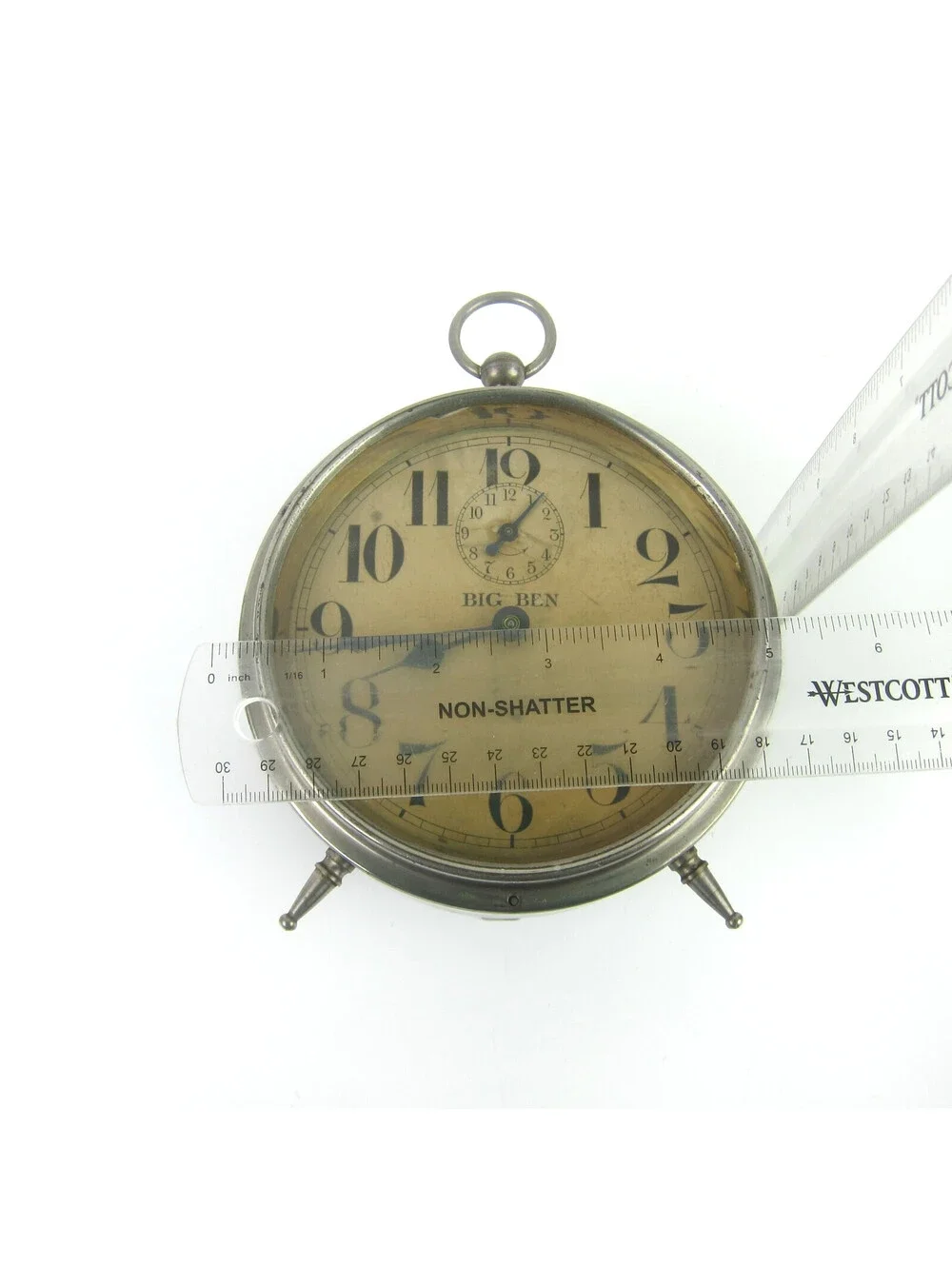 Antique Westclox Big Ben Peg Legs Wind Up Alarm Clock 1910s Nickel Metal Case